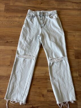 Zara Light Wash Straight Leg Jeans with Knee Distress
